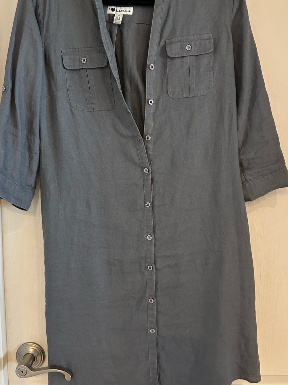 Women's Button-Front Tunic Shirt Dress - Charcoal Gray